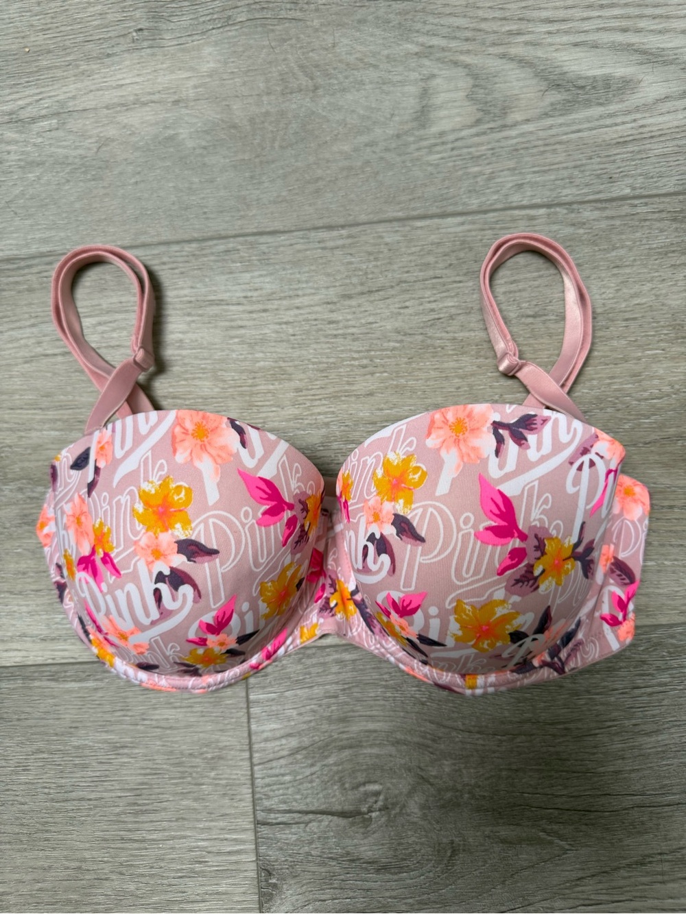 Pink Floral Push-Up Bra - Pink